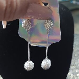 Source Unknown Silver Crystal Drop Dangle Earrings
